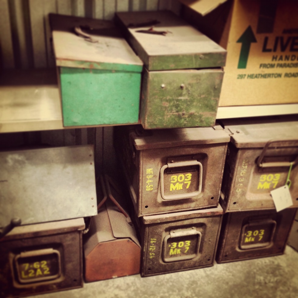 Old ammo boxes and storage for that Industrial warehouse feel | More #vintage and #industrial treasures at Industriart on the RSD Blog. www.rsdesigns.com.au/blog/