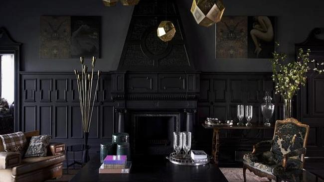 circa-1880s home in Armadale, Melbourne features dark walls with black panelling, taking this extravagant character home to a new level. #dark #interiors
