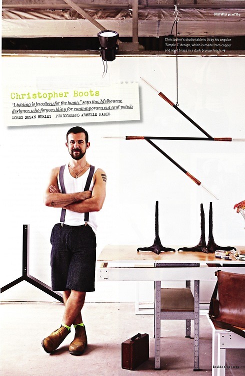 Christopher Boots pictured with his 'Simple Z' design in his feature in Inside Out Magazine May/June 2012. See More in Spotlight on Australian Designers | Christoper Boots on the RSD Blog www.rsdesigns.com.au/blog/