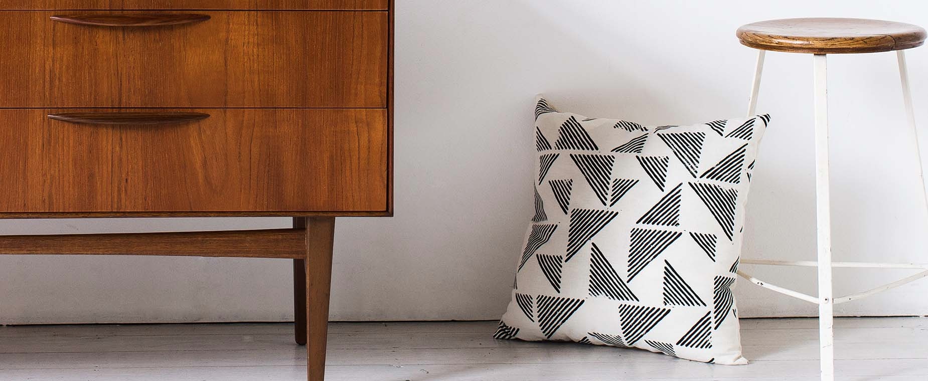 Ink & Spindle 'Blockprint' fabric cushion in Black on Cream basecloth.