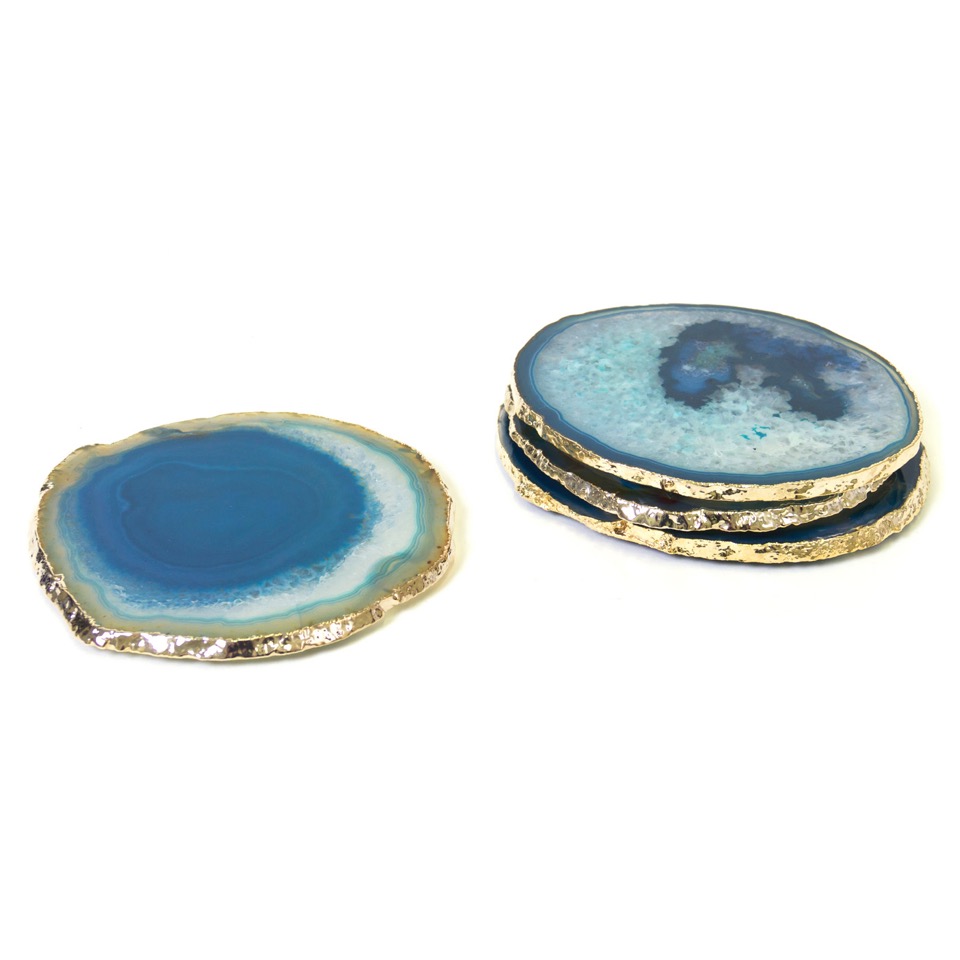 Jonathan Adler Teal and Gold Agate coasters.