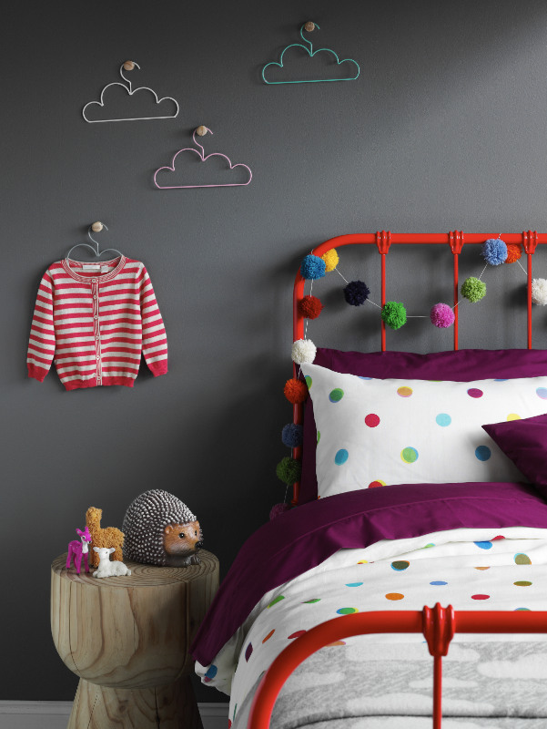 #Cloud coat hangers, Pom Pom #garland and furry #animals by Down to the Woods. Who wouldn’t want this entire setup for a cute little girls room? More products from Melbourne Life Instyle 2013 on the RSD Blog.