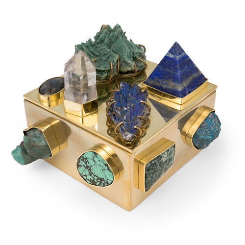 Exquisite #Malachite & #Lapis Bauble Box on Natural #Bronze from the inimitable Kelly Wearstler