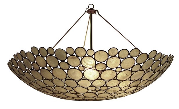 Oly Serena Bowl Chandelier from Coco Republic. Beautiful Capiz shell and Brass detail. Mmmm. #Great #Gatsby 1920s inspired design on the RSD Blog.