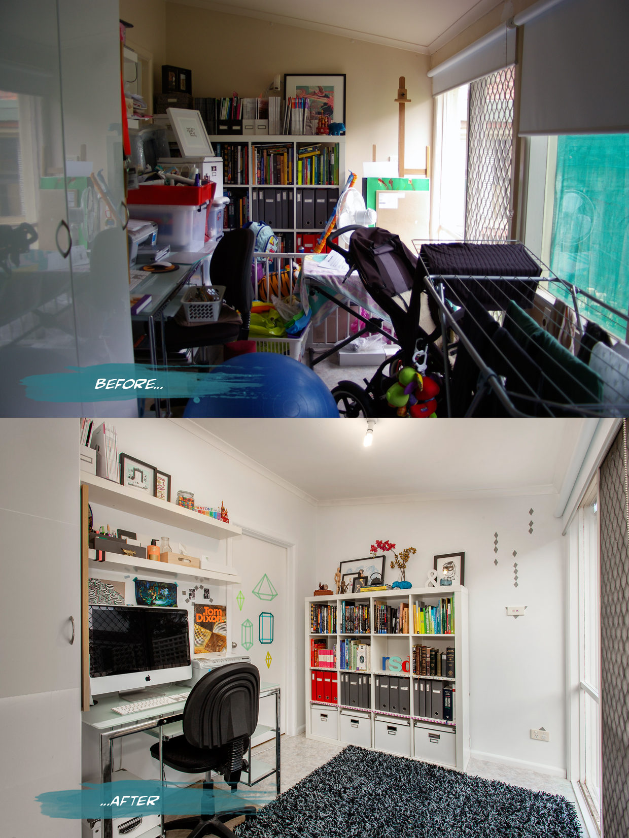 Office before and after on Romona Sandon Designs blog. #interiors #beforeandafter #styling #home #office