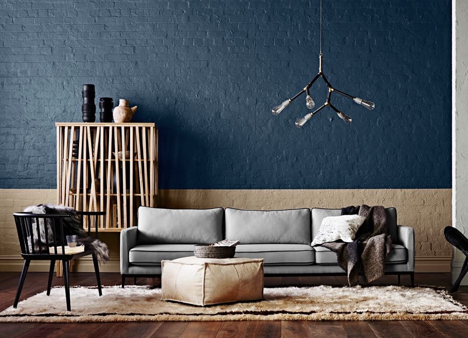 Styling for the 2015 Dulux Colour Forecast 'Wildland' colours. Loving that deep sea blue wall. #dark #interiors